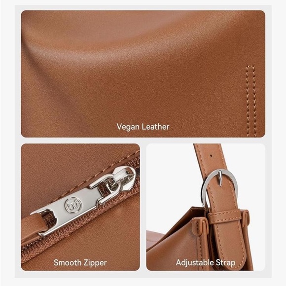 NWOT Elegant Brown Vegan Leather Shoulder Bag - Picture 5 of 14